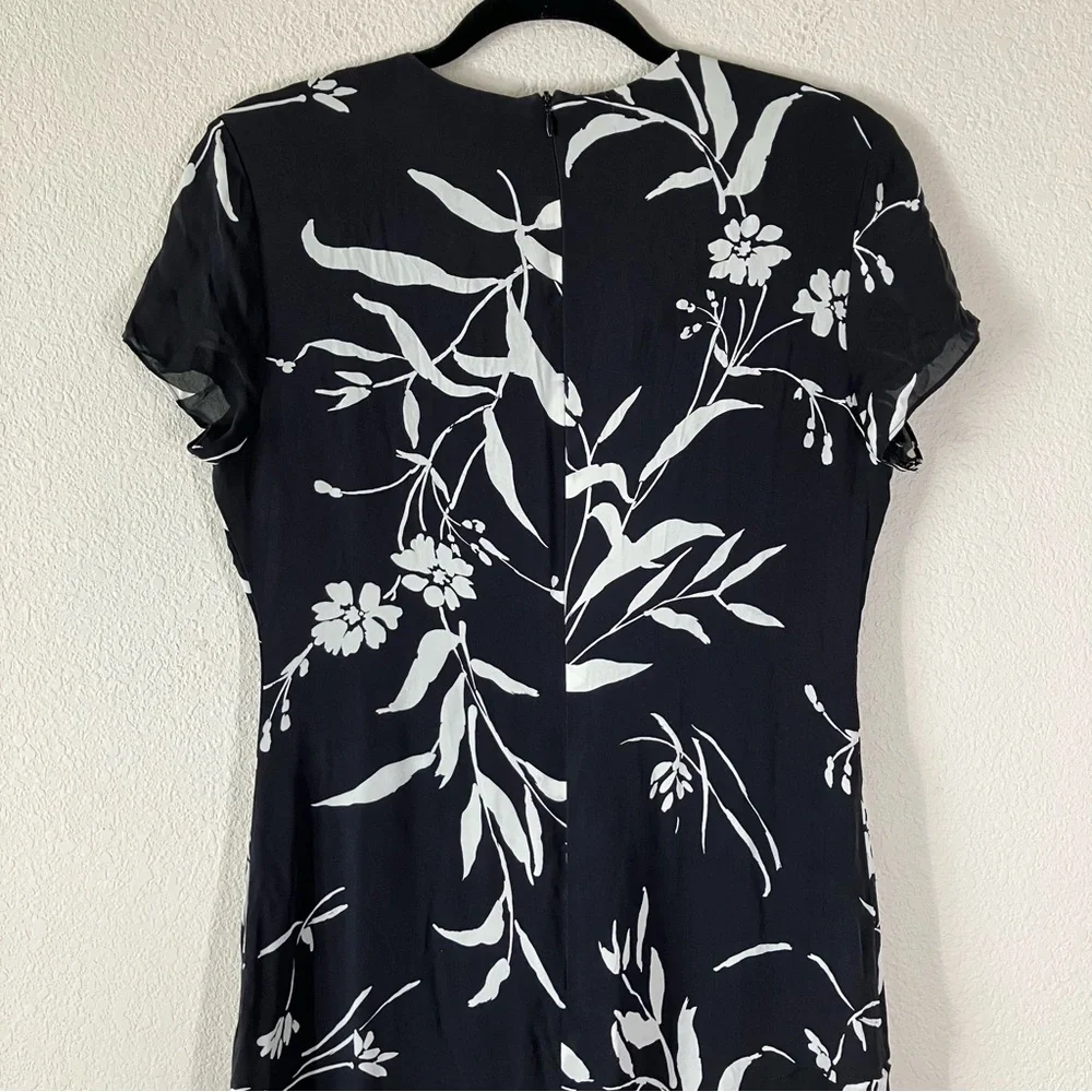 SAKS FIFTH AVE Vintage Silk Column Dress 8 Hawaiian Tropical 80s Black Luau Tiki - Picture 9 of 11